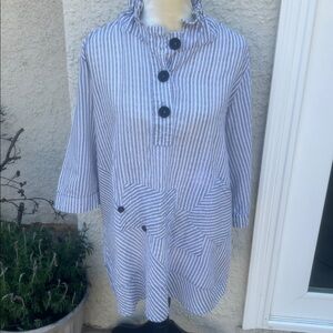 TERRA SJ Apparel Women's Grey Striped Button Tunic Top Size l